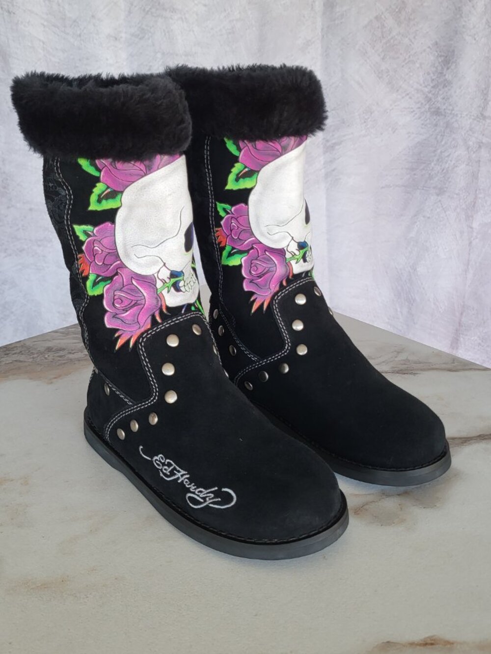 Ed Hardy Faux Fur Snow Boots Black Women's Size 6 - Picture 3 of 15